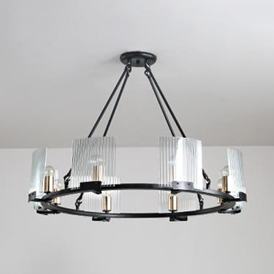 Bedroom Foyer Ring Chandelier Metal 4/8/10 Lights Traditional Black Hanging Light with Clear Crystal