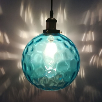 Bedroom Foyer Sphere Pendant Lamp Dimple Glass 1 Light Modern Stylish Blue Hanging Light
