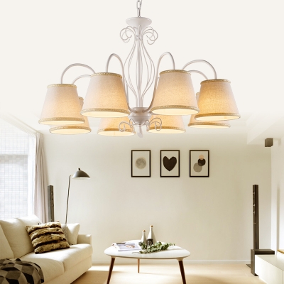 Beige Tapered Shade Chandelier 6/8 Lights Traditional Style Metal Suspension Light for Restaurant