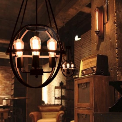 Black Edison Bulb Pendant Light with Globe Cage 4 Lights Industrial Metal Hanging Light for Cafe