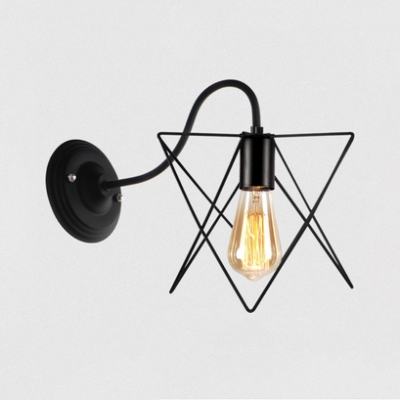 Black Finish Cage Wall Lamp 1 Light Antique Style Black Wall Light for Hallway Stair