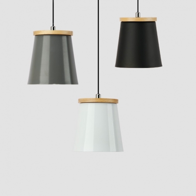 Black/Gray/White Bucket Hanging Light 1 Light Macaron Loft Aluminum Pendant Lamp for Balcony