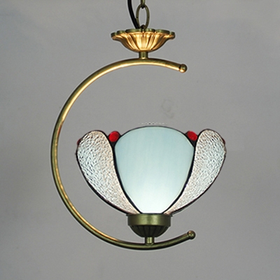 Blue/Clear/Yellow Glass Pendant Light Stair 1 Light Vintage Style Bowl Shade Hanging Light