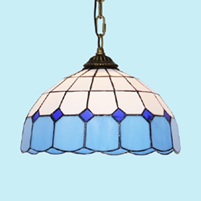 Blue Lattice Ceiling Light 1 Light Tiffany Style Modern Glass Pendant Lamp for Dining Room