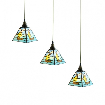 Boat/Deer/House Restaurant Pendant Light Glass 3 Lights Rustic Style Suspension Light