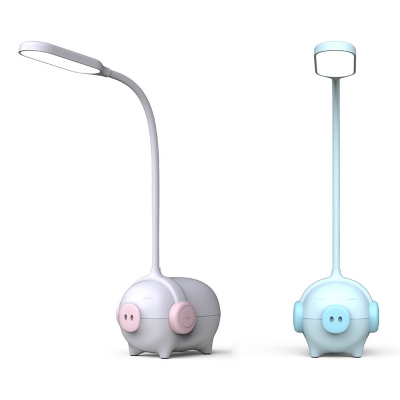 Boy Girl Bedroom Eye-Caring Desk Light Touch Control Pig LED Study Light with USP Port in Blue/Pink/White