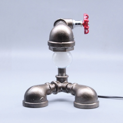 Bronze/Silver Water Pipe Desk Light 1 Head Industrial Metal Table Lamp for Boy Bedroom