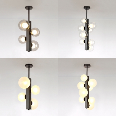 Clear/Cream Glass Orb Pendant Light 4/8 Lights Nordic Stylish Suspension Light in Black for Kitchen