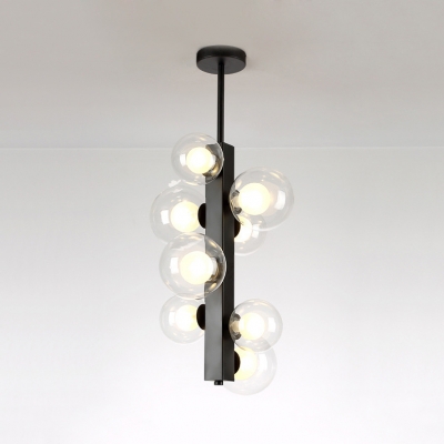Clear/Cream Glass Orb Pendant Light 4/8 Lights Nordic Stylish Suspension Light in Black for Kitchen