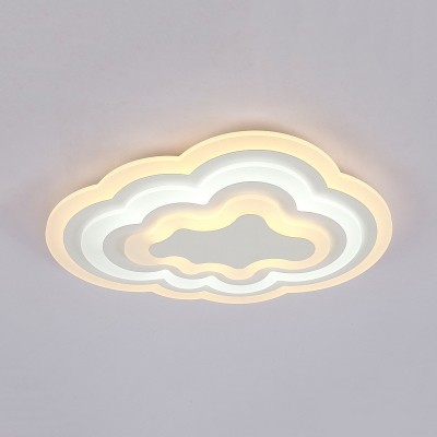 Cloud Study Room Ceiling Mount Light Acrylic Simple Style Warm/White/2 Lighting Modes LED Flush Light