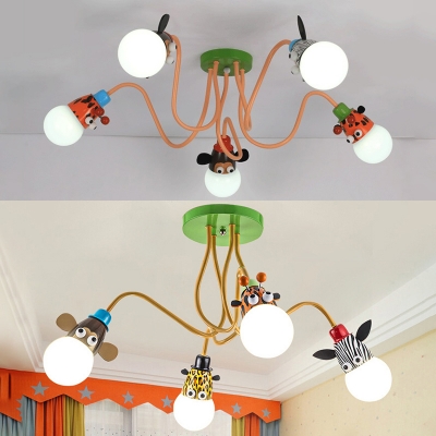 Creative Animal Semi Flush Mount Light Metal 4/5 Lights Colorful Ceiling Lamp for Boy Girl Bedroom