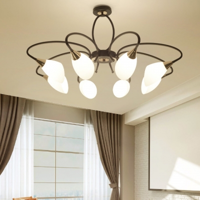 Creative Black Semi Ceiling Mount Light Twisted Arm 6/8 Lights Frosted Glass Ceiling Lamp for Restaurant