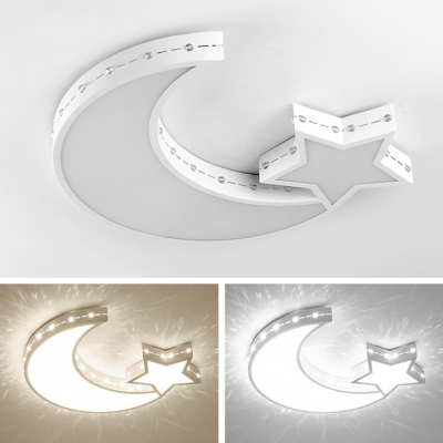 Creative LED Ceiling Light Etched Moon Star Stepless Dimming/Third Gear/White Lighting Flush Light for Kindergarten