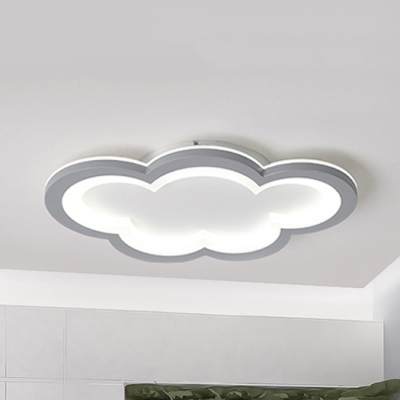 Cute Cloud LED Ceiling Mount Light Acrylic Gray/White Flush Light in Warm/White for Kindergarten