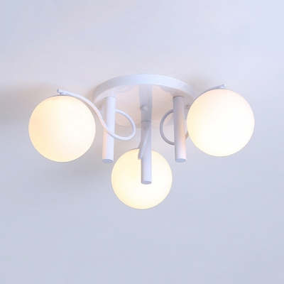 Dining Room Globe Shade Semi Flush Mount Light Frosted Glass 3/5/9 Lights White Ceiling Light