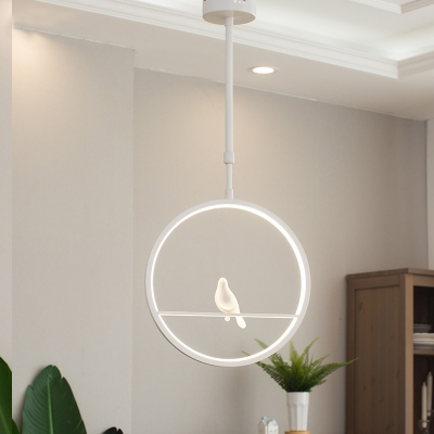 Dining Room Ring Suspension Light with Cartoon Pattern Metal Modern White Pendant Light