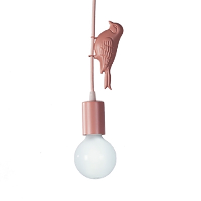 Display Window Open Bulb Pendant Light with Bird Decoration Glass 1 Light Nordic Style Hanging Lamp