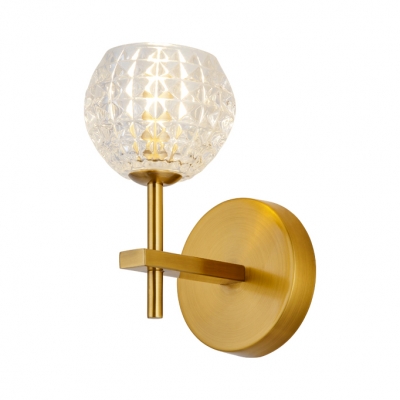 Elegant Style Globe Shade Wall Sconce Ripple Glass 1/2 Lights Brass Wall Lamp for Villa Hotel