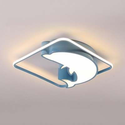 Eye-Caring Dolphin Ceiling Light Acrylic Stepless Dimming/Third Gear LED Flush Mount Light for Kid Bedroom