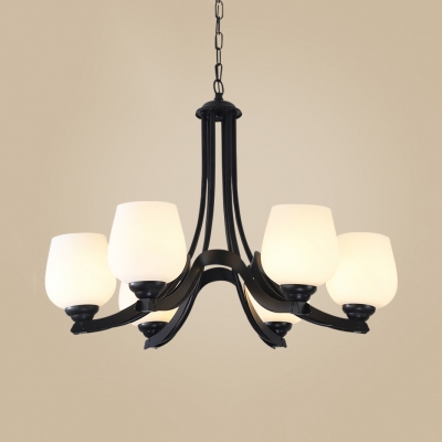 Frosted Glass Bud Chandelier 3/6/8 Lights Classic Hanging Light in Black for Study Rom Bathroom