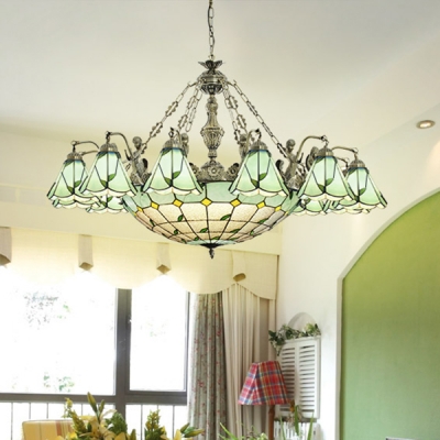 Glass Cone & Dome Chandelier Dining Room 7/9/13 Lights Country Style Hanging Light with Mermaid
