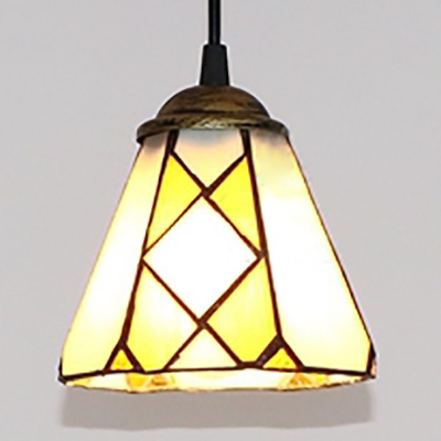 Glass Conical Shade Pendant Light 1 Light Vintage Style Ceiling Lamp in Yellow for Cafe