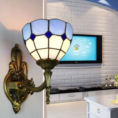 Glass Dome Shade Wall Sconce 1 Light Mediterranean Style Wall Lamp for Living Room Bathroom