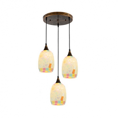 Glass Oval Shade Island Pendant 3 Lights Tiffany Style Suspension Light in Beige for Study Room