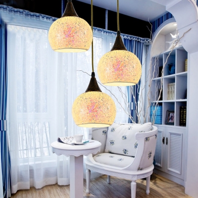 Glass Sphere Shade Pendant Light Restaurant 3 Lights Morocco Style Island Lamp in White