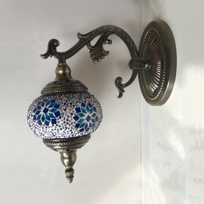 Glass Star Oval Sconce Light 1 Light Moroccan Turkish Wall Lamp in Blue/Green/White for KTV