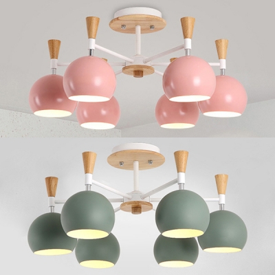 Green/Pink Globe Chandelier 6 Lights Modern Metal Ceiling Light for Adult Child Bedroom