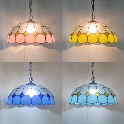 Grid Dome Bedroom Pendant Light Glass Single Light 16-Inch Tiffany Style Traditional Ceiling Light
