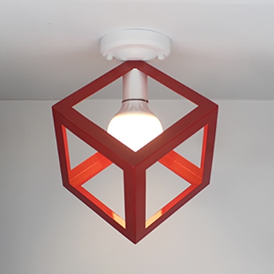 Macaron Cube Shade Flush Ceiling Light Metal 1 Light Blue/Green/Red/Yellow Ceiling Fixture for Balcony