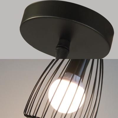 Industrial Black Hanging Light with Wire Frame 1 Light Metal Pendant Lamp for Shop Foyer