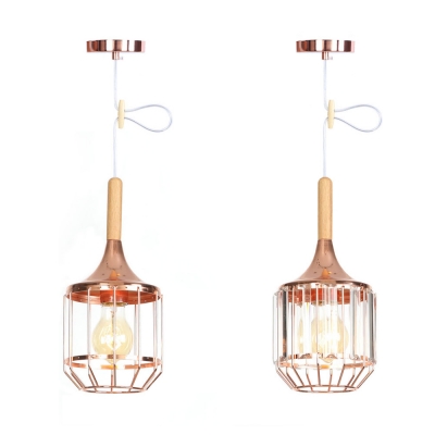 Industrial Caged Pendant Light with/without Crystal 1 Light Metal Hanging Lamp for Cafe Bar
