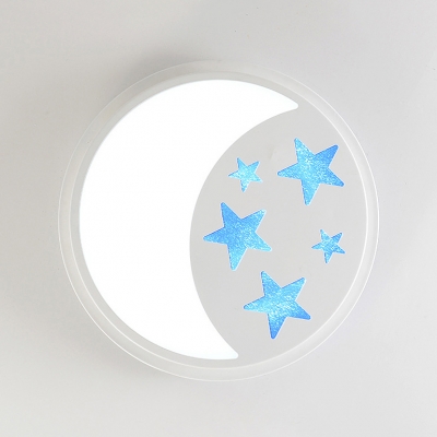 Kids White LED Ceiling Fixture Star Moon Metal Stepless Dimming/Third Gear/White Lighting Flush Light for Bedroom