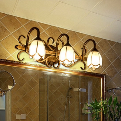 Lotus Shade Bathroom Vanity Light Metal 2/3 Lights Vintage Style Rust-Proof Wall Light in Bronze