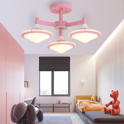 Lovely Cone Semi Flush Mount Light 3 Lights Metal Macaron Colored Ceiling Fixture for Boy Girl Bedroom