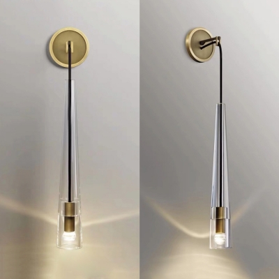Modern Linear Shade Wall Light with Crystal 1 Light Clear Glass Wall Sconce in Aged Brass for Foyer