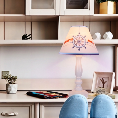 Nautical Style White Reading Light Rudder/Ship 1 Light Wood LED Desk Lamp for Bedroom