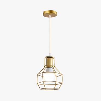 Nordic Style Cage Pendant Lamp Single Light Metal Hanging Light in Gold for Dining Room