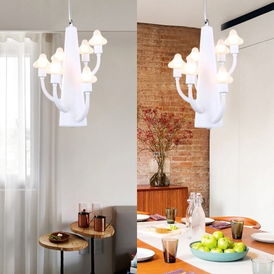 Nursing Room Mushroom Chandelier Metal 6/9 Lights Simple Style White Pendant Light