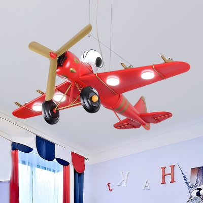 Propeller Airplane Kindergarten Hanging Light Metal Modern Third Gear/White Lighting Pendant Light in Blue/Red/Yellow