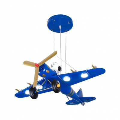 Propeller Airplane Kindergarten Hanging Light Metal Modern Third Gear/White Lighting Pendant Light in Blue/Red/Yellow