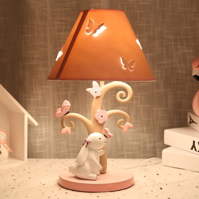 Resin Rabbit Butterfly Desk Light 1 Light Lovely LED Reading Lamp in Pink for Girl Bedroom
