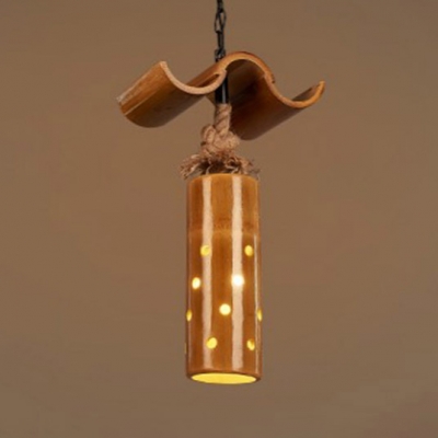 Rustic Style Tube Shade Pendant Lamp Bamboo 1/2 Lights Pendant Lighting for Restaurant Lodge