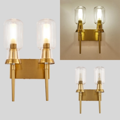 Simple Style Brass Wall Light Tube Shade 1/2 Lights Clear Glass Metal Sconce Light for Bathroom