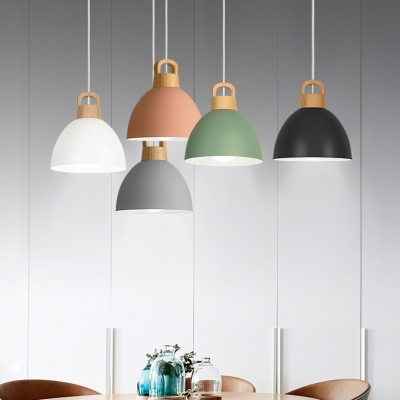 Single Light Dome Pendant Light Nordic Style Aluminum Candy Colored Hanging Light for Dining Table
