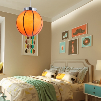 Sports Basketball Shape Pendant Light 1 Head Glass Hanging Light in Orange for Nursing Room
