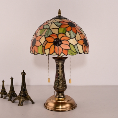 Stained Glass Blossom Desk Light Two Lights Antique Tiffany Table Lamp for Restaurant Cafe